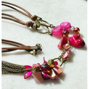 Pink & Purple Mother of Pearl Nugget Shell & Bead Necklace, Boho Chic, Casual